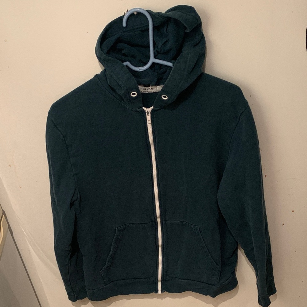 Handsome Topman Forest Green Zip-Up 100% Cotton Hoodie SZ M